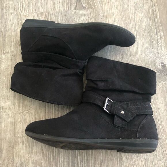 Lower East Side Womens Pull On Slouch Ankle Boots Sz 7.5 Bootie Black Faux Suede - Picture 3 of 8